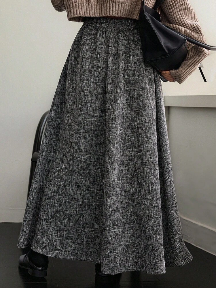 Women's Loose Business Casual A-Line Skirt, Gray, Suitable For Commuting And Office Wear, Autumn/Winter