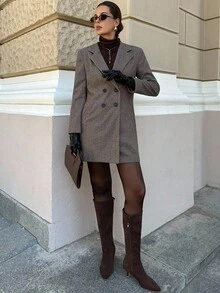 Lavishia Brown Long Sleeve Women's Overcoat, Fashionable For Commuting Office Outfits For Women Work Outfits For Women Work Clothes Women Business Professional In Fall/Winter