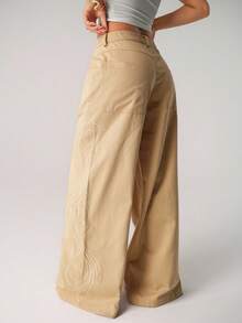 SHEIN ICON Pantalon ample à jambes larges style Baern - Kaki - Voir 1