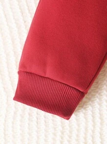 SHEIN Playful Pals Baby Boy Numeric Print Hoodie And Pants Set, Suitable For Infant Boys To Wear In Autumn, Spring And Winter Fall - Red - View 5