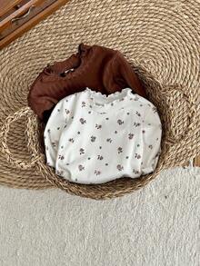 LMoss Kids Conjunto de 2 piezas para bebé niña con top de punto con cuello de volantes y estampado floral, top acanalado, top floral de manga larga, camisa marrón, top acanalado con borde de lechuga, camisa de manga larga, camisa acanalada, ropa de otoño - Multicolor - View 5