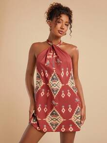 Travachic Vacation Woven Women's Geometric Print Pleated Halter Mini Dress Fall Outfits Women Winter Clothes For Women Halter Neck Dress For Women Juneteenth Dress Scarf Dress Havana Nights Outfit Printed Halter Dress,Casual Woman Style, Fall Outfits For Women, Chic Autumn,Going Out Outfit,Elegant Outfits,Country Style For Women, Beach Wedding Guest Dress,