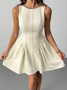 SHEIN Tall Váy mini trơn không tay dành cho nữ, thời trang cho mùa xuân, hè, thu, đông, thích hợp mặc nhiều lớp, dự tiệc, hẹn hò - Màu be - Xem 7