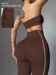 Slayform 女式无缝粉色条纹运动套装、短款上衣和紧身裤 棕色健身套装 棕色两件套 棕色瑜伽套装 无肩带健身套装 无缝健身套装 棕色两件套 女式棕色无肩带健身套装 棕色运动套装 女式棕色紧身裤套装 无肩带运动套装 棕色紧身裤两件套 - 咖啡棕 - 查看 2