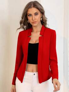 BizChic Blazer ligero de mujer con frente abierto, blusa básica para el transporte urbano, abrigo exterior minimalista y de moda para uso casual en la oficina en otoño/invierno - Rojo - Ver 1