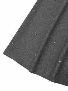 Modelyn Große Größen Faux-Leinen Strass Dekor Elastischer Bund Romantischer eleganter A-Linien Rock für Damen - Grau - Übersicht 5