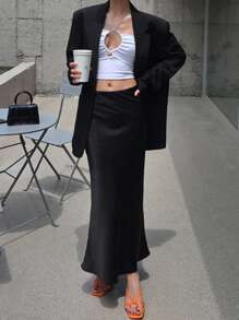 DAZY Y2k 女士缎面长款美人鱼裙 - 黑色 - 查看 9