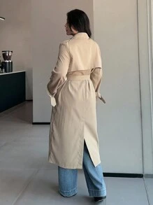 Dazy Plus Plus Size Women Solid Color Turndown Collar Loose Tie Sleeve Long Trench Coat, Autumn