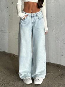 EURMUSE LOW RISE WIDELEG LIGHT BLUE PINKY JEAN - Light Wash - View 6