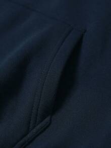 Manfinity EMRG Men's Autumn Casual Solid Color Thermal Lined Hooded Sweatshirt, Featuring A Stylish Two-Tone Patchwork Hood. Made With Soft, Warm Fleece Fabric, Perfect For Autumn. Simple And Versatile Design, Easy To Match With Any Pants For Daily Outings Or Campus Life. An Excellent Gift For Your Boyfriend., Navy Blue Hoodie Men, Plain Blue Hoodie Men, Men Clothes Hoodie Navy Hoodie Plain Hoodie Cotton Hoodie Oversized Hoodie - Navy Blue - View 5