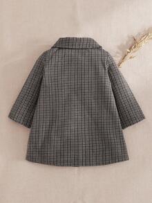 SHEIN 女婴经典格纹翻领夹克，百搭秋冬日常穿着