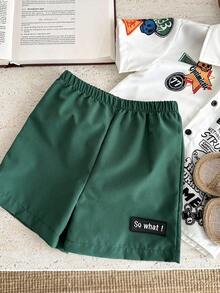 SHEIN 2pcs/Set Baby Boy Casual Street Fashion Letter Pattern Short Sleeve Shirt & Elastic Waist Shorts, Fit For Spring/Summer, Suitable For Outdoor Play, Street Wear - Green - View 5