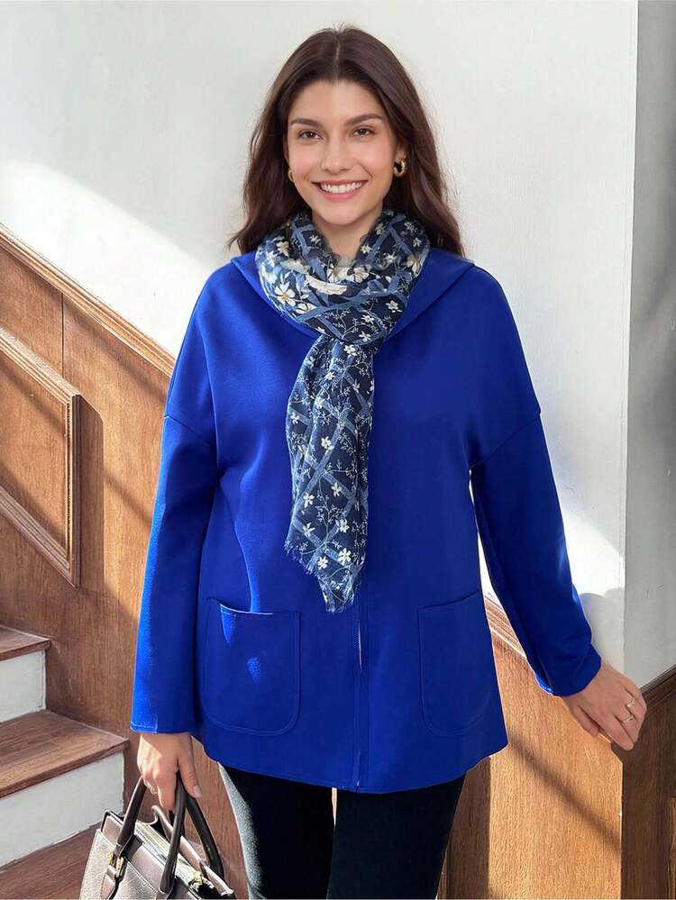 Chaqueta casual de manga larga regular con bolsillos y cremallera de color liso para mujer