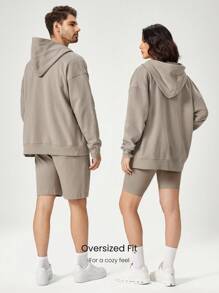 GLOWMODE Everyday Fleece Keep It Casual Unisex Long Sleeve Hoodie Jacket With Basic Pockets Daily Casual - Khaki - View 2