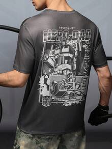 Transformers X SHEIN 男式字母与机器人图案圆领短袖T恤 - 灰色 - 查看 4