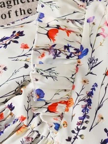 SHEIN Váy thường ngày nhún bèo họa tiết hoa voan cho bé gái - Màu Khaki - Xem 8