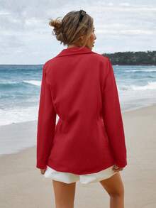 EURMUSE Flap-Pocket Long Sleeve Blazer - Burgundy - View 2