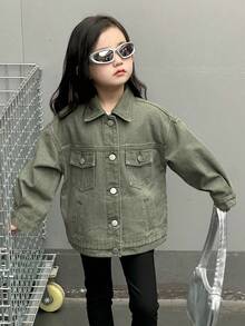 DAZY Young Girl Casual Korean Style Long Sleeve Washed Denim Jacket Fall,Winter - Green - View 5