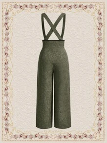 Vintamour 复古优雅女式连体裤双排扣拼色装饰吊带阔腿裤连衣裙女式长裤套装夏季裤子夏季下装乡村演唱会服装女式裤子灰色连体裤灰色裤子春夏装老钱美学秋装教师服 - 軍綠色 - 查看 9