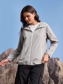 In My Nature Women's Long Sleeve Zipper Front Pocket Hooded Casual Jacket Perfect For Hiking, Trekking, Camping, Or Everyday Outdoor Activities - Grey - View 4