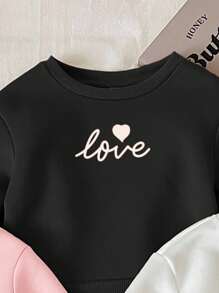 SHEIN Happikins 三件套女童休闲简约爱心图案加厚保暖长袖连帽衫，适合秋冬季节穿着 - 彩色 - 查看 4