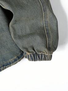 Manfinity Homme 男士长袖单排扣口袋休闲宽松牛仔夹克男友和丈夫洗水蓝色宽松阔腿度假牛仔拉链夹克，秋季 - 銅色 - 查看 4