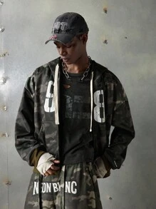 NEON BLANC Men's Autumn Digital Camouflage Print Drop Shoulder Zip Front Casual Hoodie Sweatshirt, For Fall Winter - Army Green - View 4