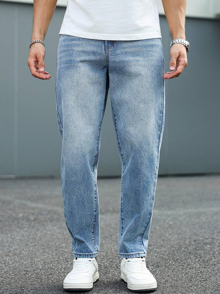 Manfinity Homme Men's Casual Retro Blue Denim Jeans, Perfect Holiday Gift For Boyfriend & Husband - Medium Wash - View 3