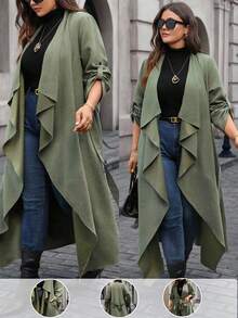 EMERY ROSE Abrigo largo tipo trinchera verde talla grande para mujer con cinturón y bolsillos, para otoño