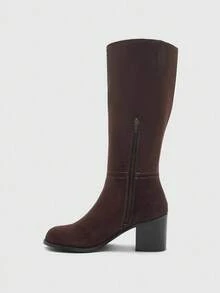 CUCCOO BIZCHIC Women's New Fashion Commuter Casual Lace-Up Buckle Thick Heel British Rider Motorcycle Mid-Calf Boots - Brown - View 9