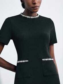 Maija Abito corto elegante da donna con colletto e tasche con strass, adatto per la stagione delle feste di inizio autunno, stile moderno 2025 - nero - Visualizzare 3