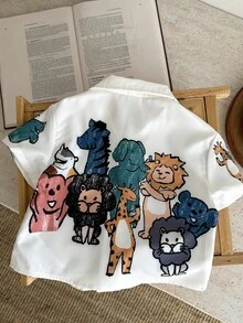 SHEIN 男宝宝/女宝宝可爱卡通印花短袖衬衫，百搭白色，夏季 - 彩色 - 查看 5