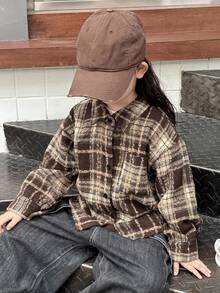 DAZY 少女格纹休闲长袖百搭夹克 秋冬 - 駝色 - 查看 8