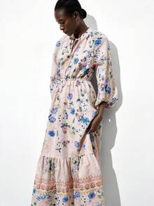 Maija Váy mùa hè thêu họa tiết Totem nhiều màu cho nữ, trang phục thường ngày thanh lịch cho kỳ nghỉ với cổ chữ V, vai trễ, tay áo 3/4, eo chun, viền chữ A, phong cách bãi biển Bohemian, thích hợp cho kỳ nghỉ, lễ hội âm nhạc, phong cách phương Tây - Nhiều màu - Xem 3