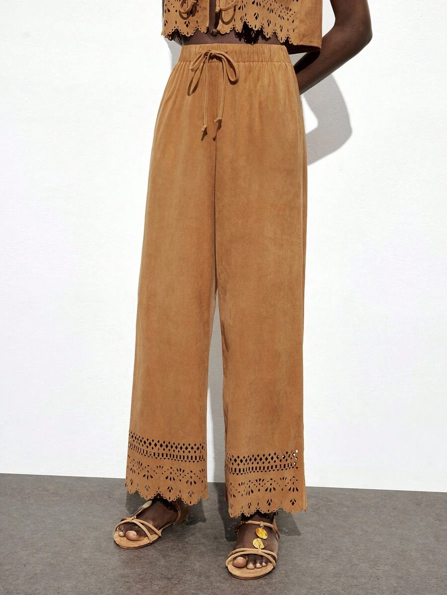 Maija 女式纯色休闲裤 - 棕色 - 查看 1