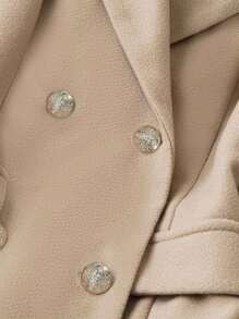 SHEIN PETITE Abrigo largo de mujer con cuello de botones, digno y elegante, para otoño e invierno - Albaricoque - Ver 3