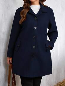 Áo khoác ngoài màu xám một hàng khuy cỡ lớn dành cho nữ, Thu/Đông - Màu xanh hải quân - Xem 6