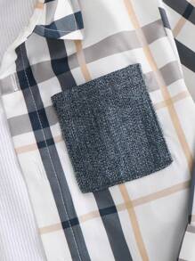 SHEIN 2pcs Young Boy Woven Plaid Casual Shirt And Pants Set Fall Winter - Blue - View 9