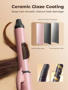 Teckwe 25mm Pink Curling Iron,2-Level Temp Rapid Heating Suitable For Home & Travel - EU Plug - Pink - View 7