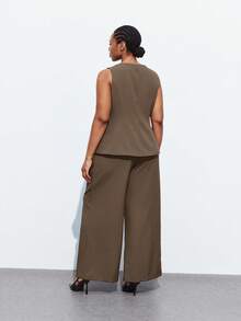 Maija Conjunto de 2 piezas de talla grande: blazer minimalista y pantalón de pierna ancha. Traje de pantalón de talla grande. Conjunto de ropa de lino de talla grande. Pantalón de pierna ancha de talla grande. Chaleco sin mangas de talla grande para otoño/invierno