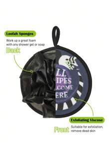 Beetlejuice X SHEIN 1pc Underworld Sorcerer Loofah Bath Scrubber, Double-Sided For Lathering And Exfoliating, Strong Cleaning Power, Suitable For Adults, Goth - Black - View 3