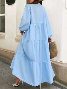 EURMUSE Leisure Solid Color Lantern Sleeve Dress Spring Dresses For Women - Baby Blue - View 2
