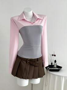 Elamini Women's Long Sleeve Casual Sweet Contrast Color Patchwork Shirt Fall Cloth For Women - Multicolor - View 5