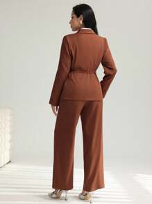 Modelyn U-Shaped Metal Ring Collar Women's Mottled Long Sleeve Jacket And Pants Suit Set Fall Cloth For Women