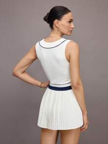 Activina 女式拼色褶皱无袖运动连衣裙 - 藍白色 - 查看 2