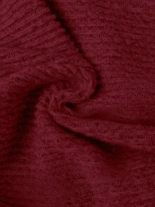 FavEase 2 件杏色羊毛罗纹纹理拉链短款连帽衫和复古喇叭裤套装，简约休闲运动服，女士衣橱必备单品，春秋季 - 酒紅色 - 查看 8