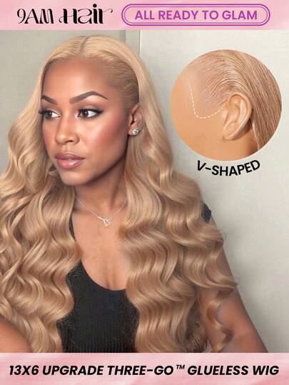 ALL READY WIG 灰蜜金色升级版 13x6 无胶蕾丝前假发 波浪卷发 雷米真人发假发 预剪耳到耳蕾丝假发 皮肤融化 女士适用