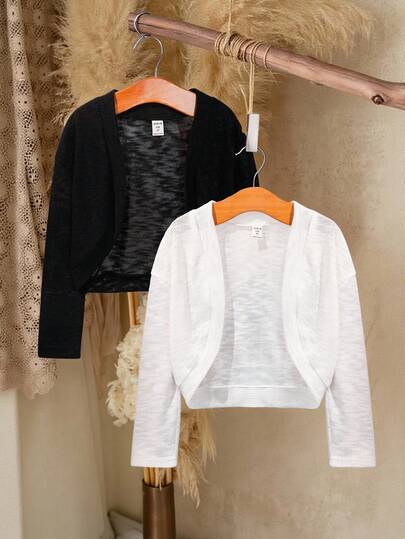 SHEIN 2件套少女纯色休闲开衫套装