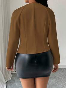 Zolique Chaqueta corta de unicolor, de moda para ir al trabajo, prenda de otoño/invierno para mujeres - Marrón - Ver 2