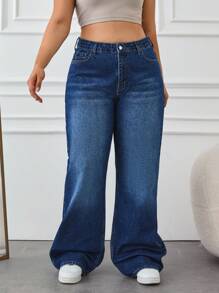 EURMUSE 100%Cotton LOW WAIST WIDELEG DARK WASH - Dark Wash - View 5